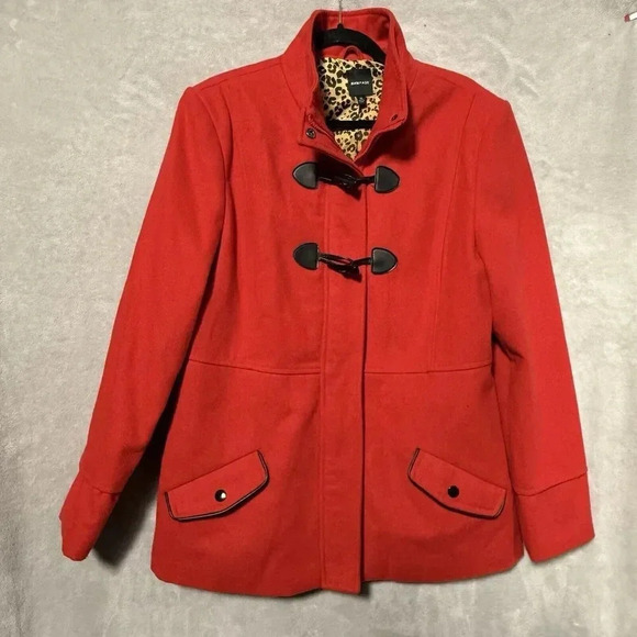 Rampage Red Duffel Coat, Zipper/Toggle Closure, Leopard Lining, Women's XL - Picture 1 of 9